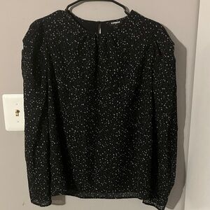 Express Black Tiny Polka Dot Women's Top Blouse Sz S